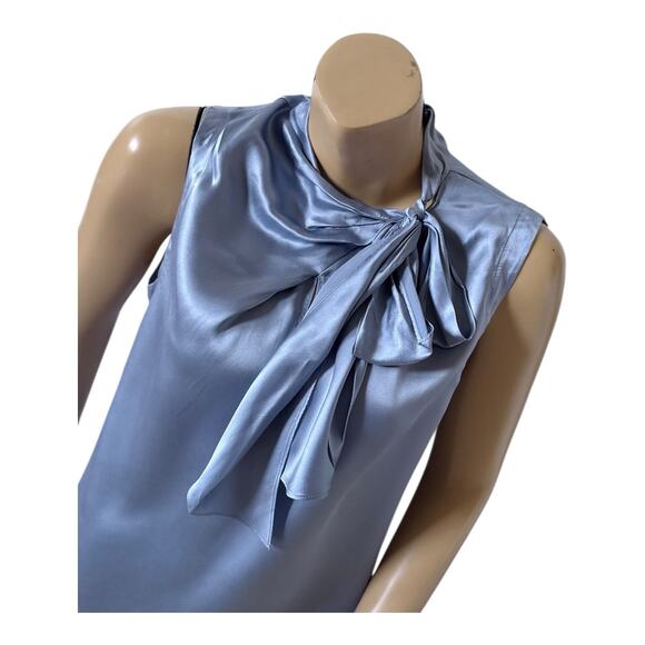 Tailored REBECCA TAYLOR Womens Size 8 Blue 100% Silk Sleeveless Tie Neck Shirt - Picture 5 of 8